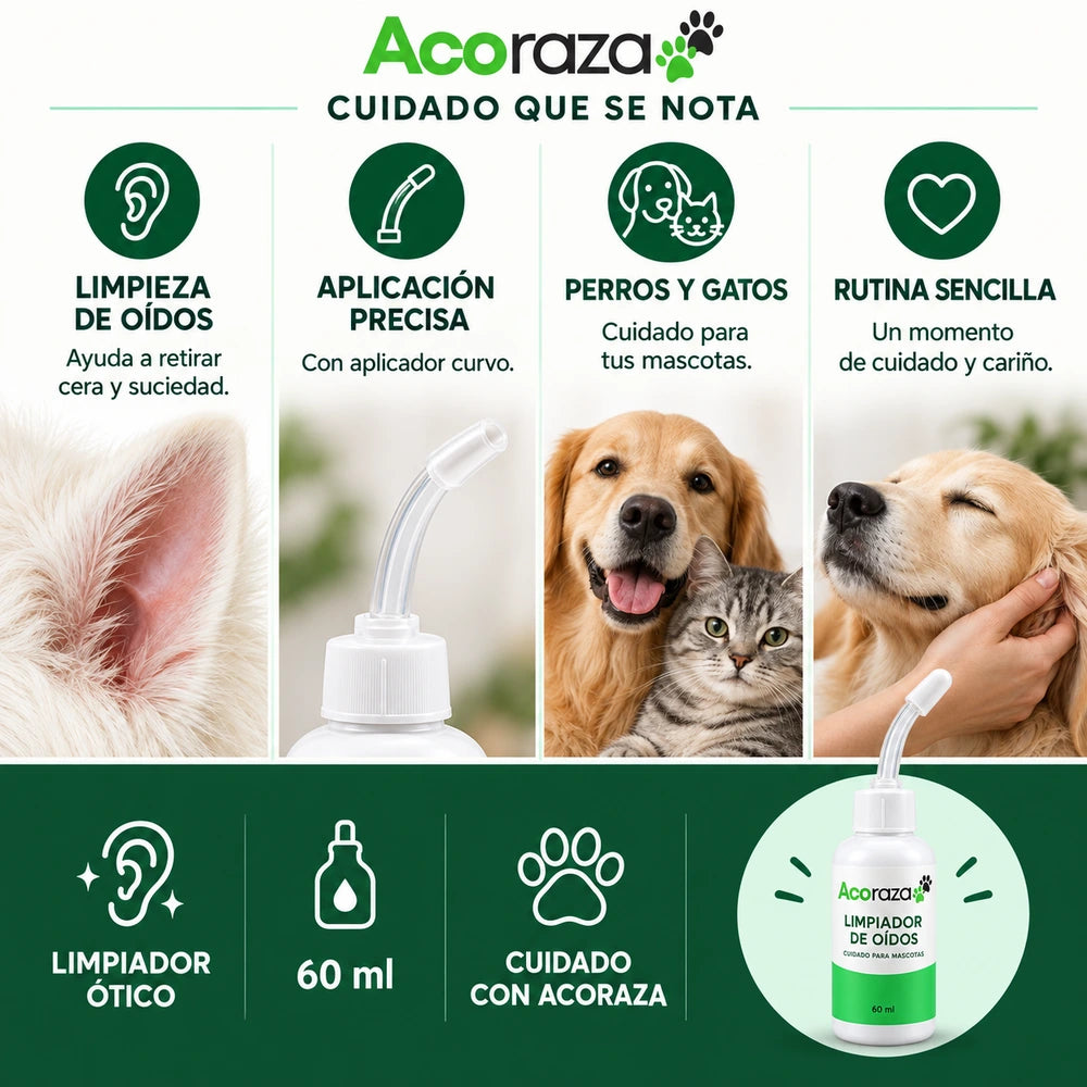 Liquido limpiador de oídos para perros y gatos - Formula sin olor